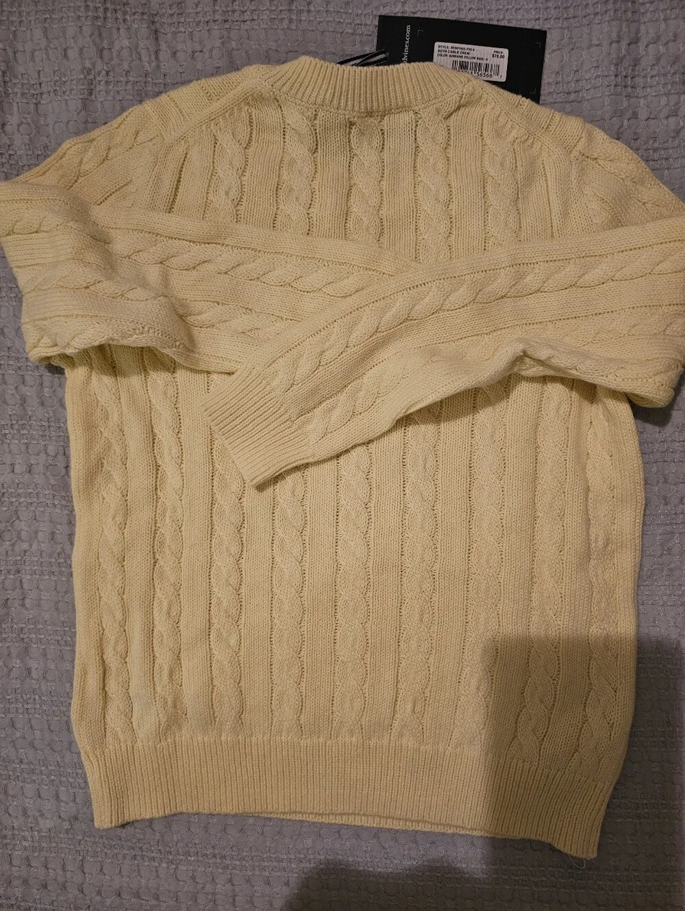 Vineyard Vines Boy's Pale Yellow Cable Knit Crewneck Sweater